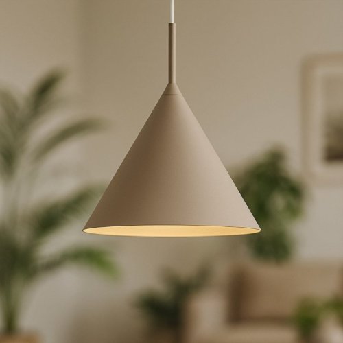 Lampa wisząca sufitowa żyrandol CAPITAL TAUPE kaszmirowy beż stożek 32cm japandi pojedynczy
