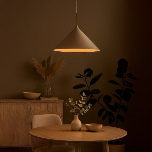 Lampa wisząca sufitowa żyrandol CAPITAL TAUPE kaszmirowy beż stożek 46cm do kuchni jadalni japandi