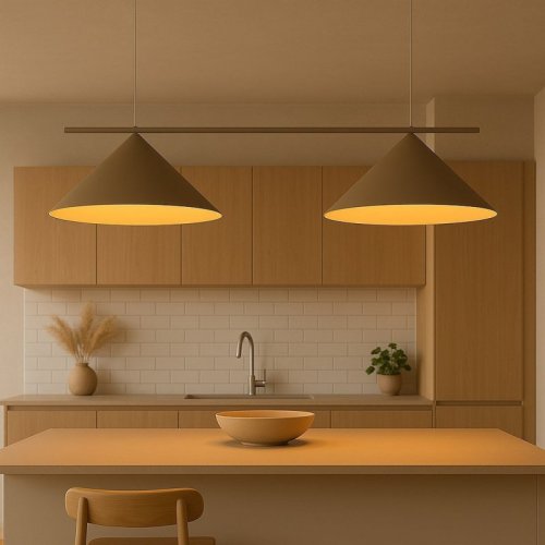 Lampa wisząca sufitowa żyrandol CAPITAL TAUPE kaszmirowy beż stożek nad stół wyspę do kuchni japandi