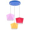 	Nowoczesna lampa wisząca dziecięca z niebieska podsufitką i kolorowymi abażurami
