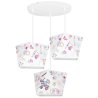 Biała lampa wisząca z trzema abażurami z wzorem dziecięcym