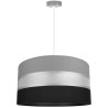 Lampa wisząca sufitowa z abażurem z materiału w paski ciemnoszare z czarnym biała linka