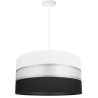 Nowoczesna lampa wisząca z abażurem z materiału w paski biało czarne