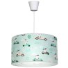 Elegancka lampa wisząca sufitowa dziecięca ze wzorem w króliki w autach zielone tło
