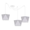 Jasnoszare abażury na białych linkach lampy wiszącej sufitowej 3-płomiennej