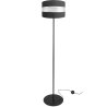 Czarna lampa podłogowa z abażurem z materiału 