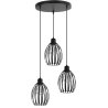 Modna czarna lampa wisząca na okrągłej podstawie z trzema metalowymi kloszami z regulacją każdego klosza osobno