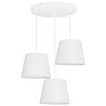 Biała nowoczesna lampa wisząca sufitowa z trzema źródłami światła których wysokość można dowolnie regulować 