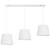 Stylowa biała lampa wisząca sufitowa z trzema abażurami z materiału i z możliwością regulacji każdego abażura osobno 