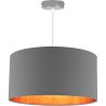 Lampa wisząca z ciemnoszarym abażurem szarą linką i złotym środkiem