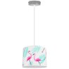 Lampa wisząca dziecięca z abażurem w zielone flamingi i szarą konstrukcją Lampa wisząca dziecięca z abażurem w zielone flamingi i szarą konstrukcją