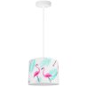 Lampa wisząca dziecięca z abażurem w zielone flamingi i białą konstrukcją 	Lampa wisząca dziecięca z abażurem w zielone flamingi i białą konstrukcją