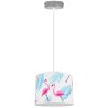 Lampa wisząca dziecięca z abażurem w niebieskie flamingi i szarą konstrukcją Lampa wisząca dziecięca z abażurem w niebieskie flamingi i szarą konstrukcją