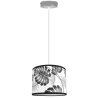 Pojedyncza lampa wisząca z abażurem w szare liście i szarą konstrukcją