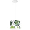 Pojedyncza lampa wisząca z abażurem w zielone liście i białą konstrukcją Pojedyncza lampa wisząca z abażurem w zielone liście i białą konstrukcją