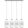 Wisząca lampa chrom z eleganckimi szklanymi kloszami w paski 4 płomienna Wisząca lampa chrom z eleganckimi szklanymi kloszami w paski 4 płomienna