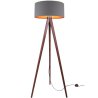 Lampa Trójnóg z Drewnianym Stelażem w Kolorze Palisander i Ciemnoszarym Abażurem 