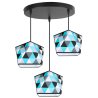 Wisząca Lampa Trójpłomienna Plafon Abażur Niebieskie Trójkąty Czarna Konstrukcja