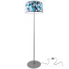 Lampa Stojąca Nowoczesna z Niebieskim Abażurem w Trójkątne Wzory i Szarą Konstrukcją	