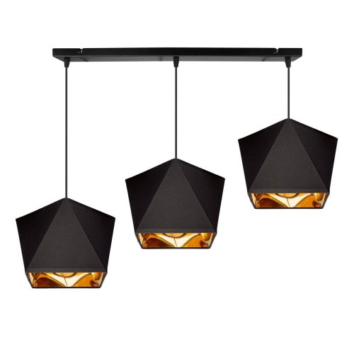 Czarna Lampa Wisząca z Abażurami Diament Złoty Środek