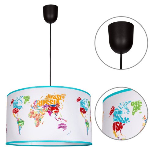 Nowoczesna Lampa Wisząca Dziecięca Abażur Mapa