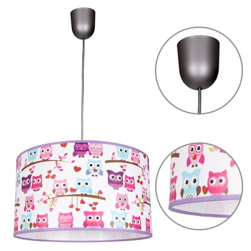 Lampa Wisząca Dziecięca z Abażurem w Różowe Sowy
