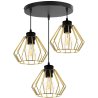 Nowoczesna lampa dekoracyjna z trzema złotymi kloszami wykonanymi w stylu loft Nowoczesna lampa dekoracyjna z trzema złotymi kloszami wykonanymi w stylu loft