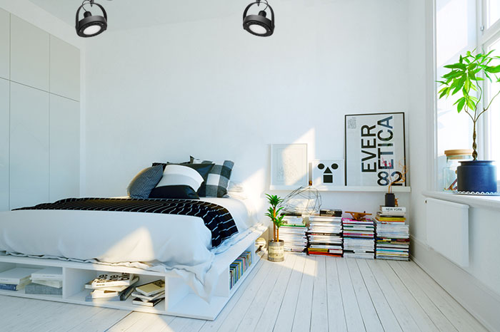 Reflektory sufitowe w nowoczesnej sypialni