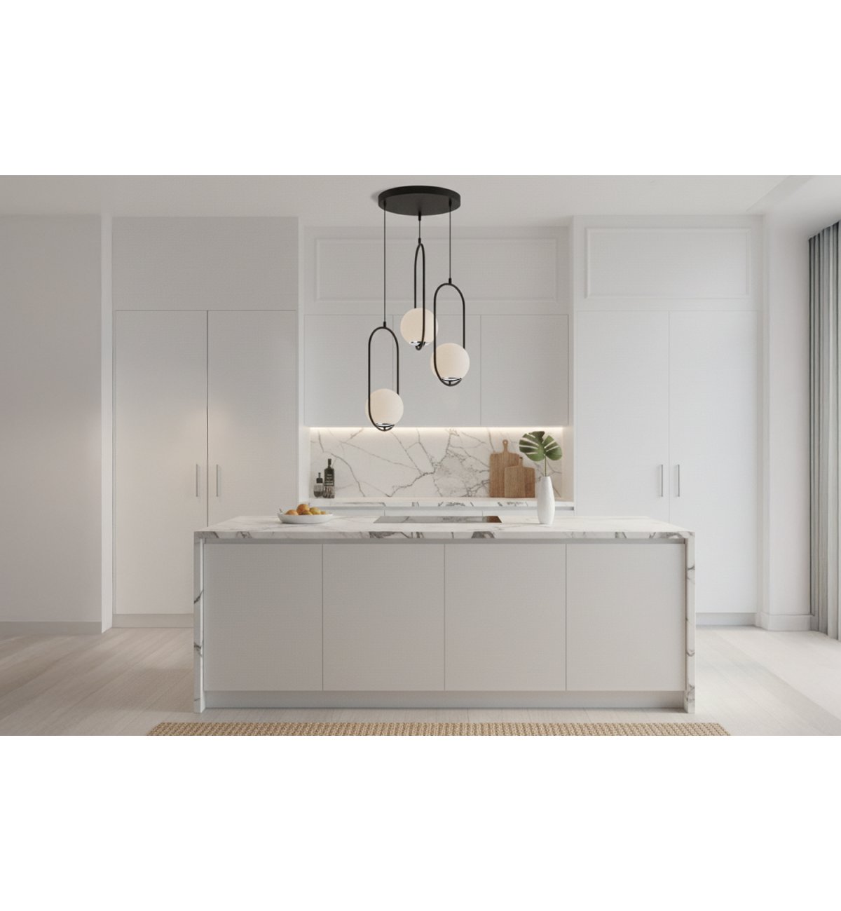 Nowoczesne oświetlenie ze szklanymi kulami i metalowymi akcentami