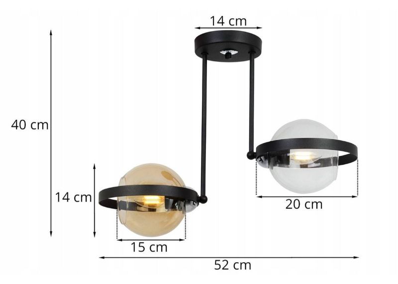 Wymiary lampy z szklanym kloszem i metalową obręczą