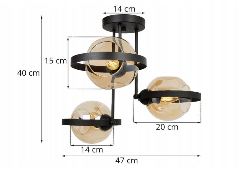 Wymiary lampy wiszącej z miodowymi kloszami