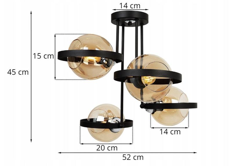 Wymiary lampy z miodowymi szklanymi kloszami