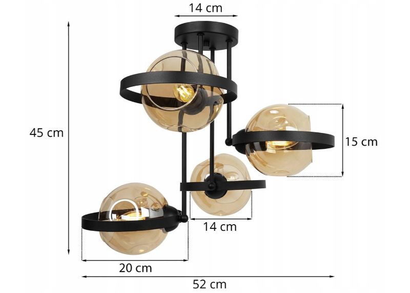 Wymiary lampy ze szklanymi kulami