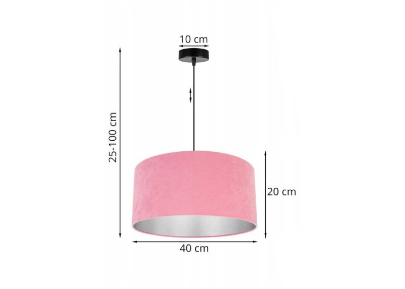 Wymiary lampy wiszącej z abażurem w kolorze różowym
