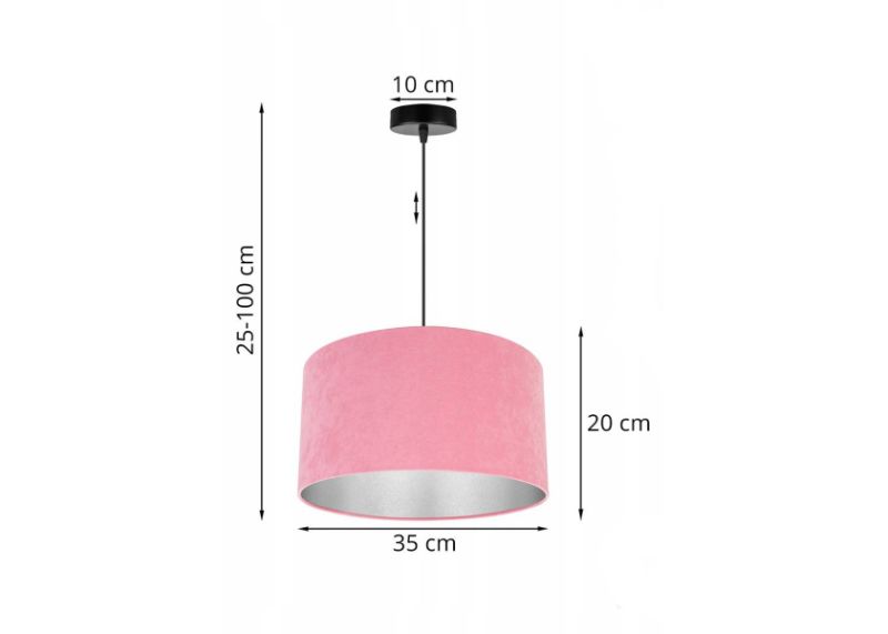 Wymiary lampy wiszącej z abażurem w kolorze różowym