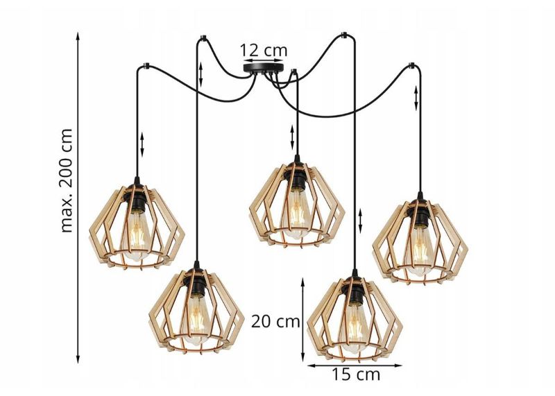 nowoczesna regulowana lampa timber z drewnianymi kloszami wymiary