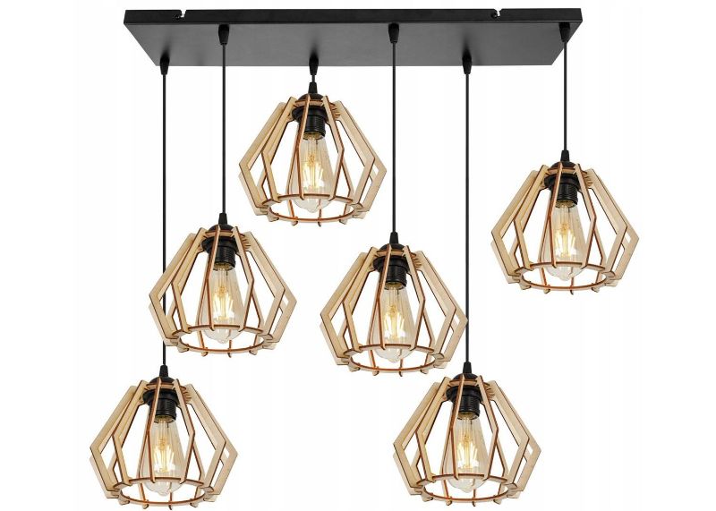 lampa wiszaca timber z drewnianymi geometrycznymi kloszami klosze