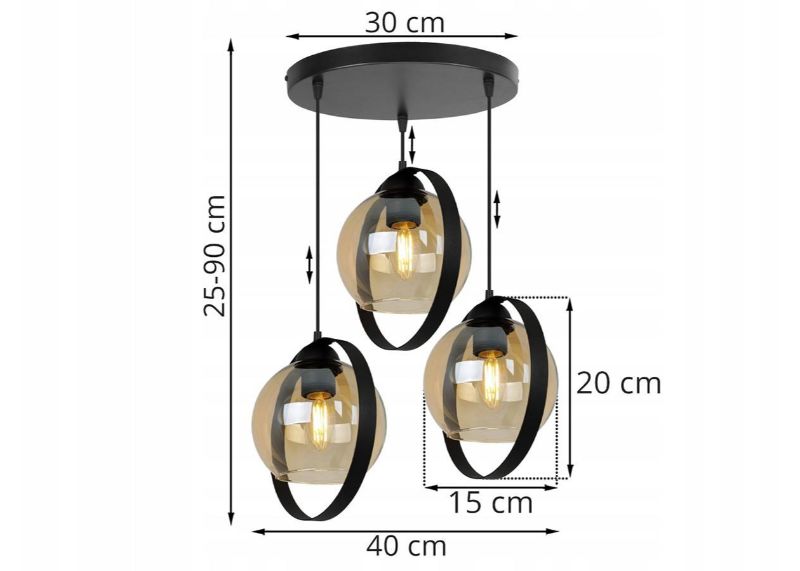 Wymiary lampy z szklanym kloszem i metalową obręczą