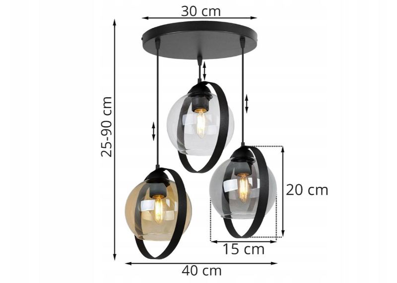 Wymiary lampy z szklanym kloszem i metalową obręczą   width=