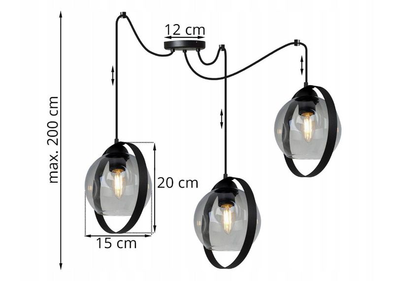 regulowana lampa z kulistymi kloszami wymiary