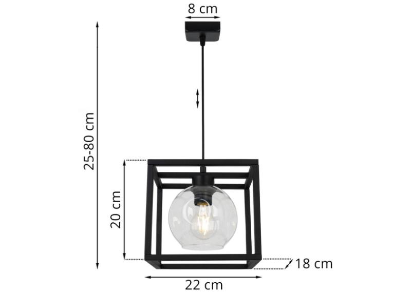 Wymiary lampy z metalu i szkła