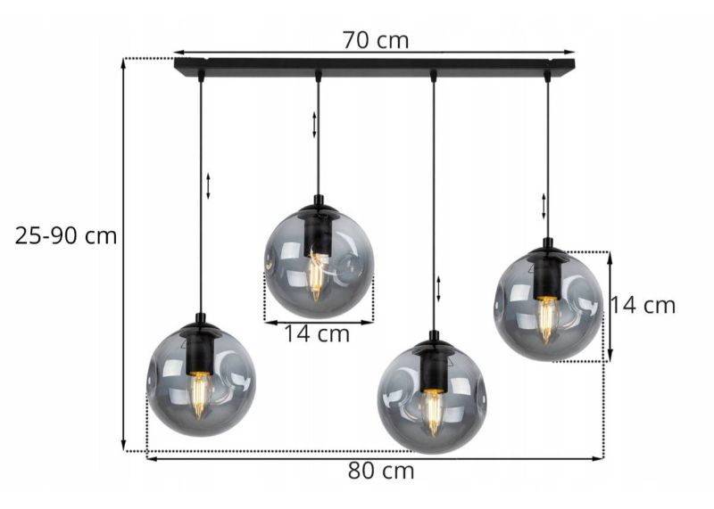 Wymiary lampy z regulacją na okrągłej podsufitce