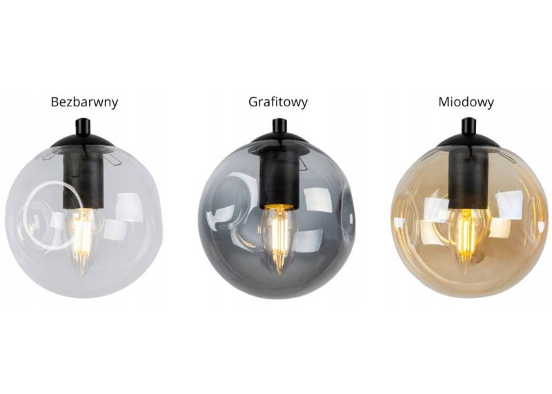 Kolorystyka lampy z 3 regulowanymi kulami ze szkła