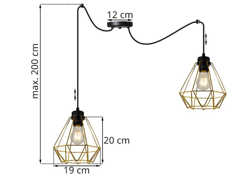 Wymiary lampy z 2 kloszami typu druciak