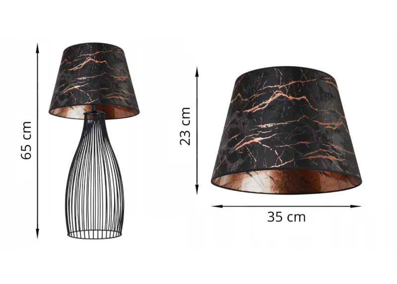Wymiary lampy stołowej z abażurem w kształcie stożka na metalowej nóżce