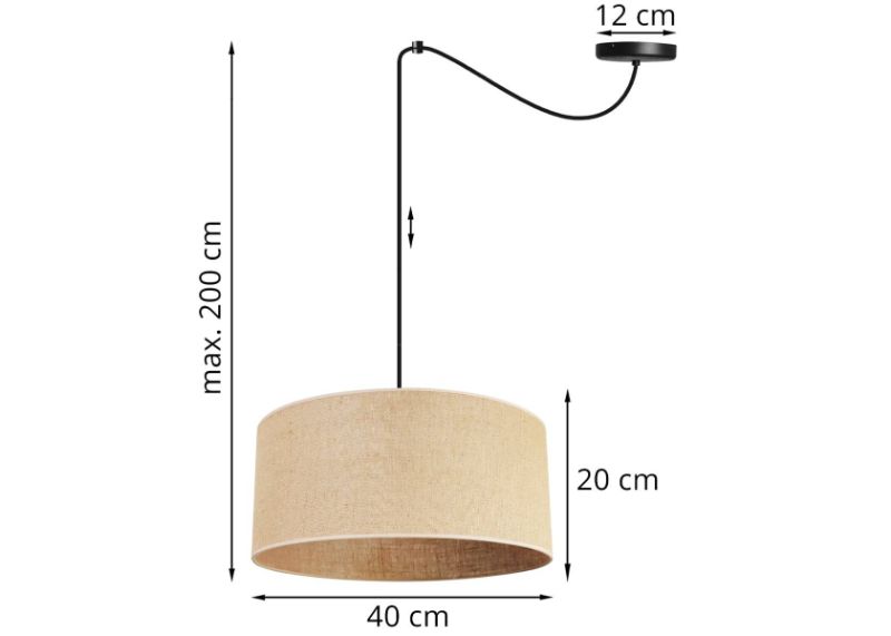 Wymiary lampy z okrągłym abażurem z juty o średnicy 20 cm