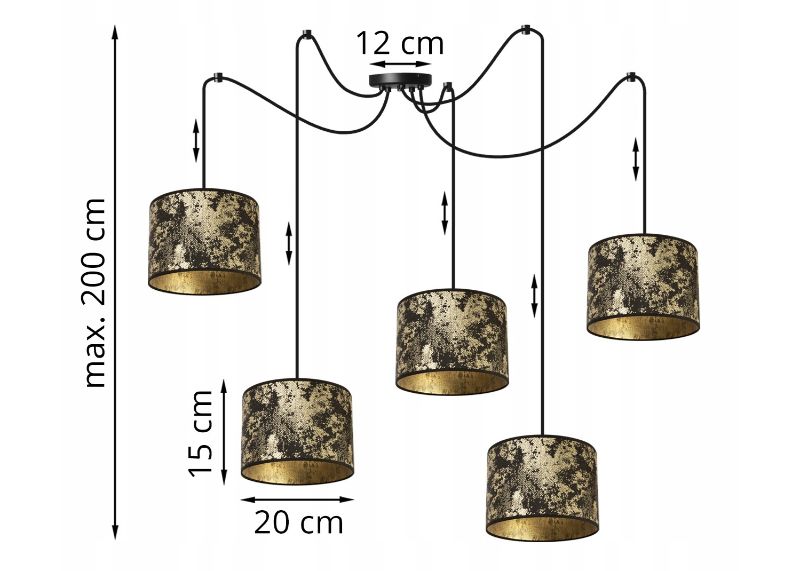 stylowa lampa wisząca werona typu pająk z abażurem wzór złoty
