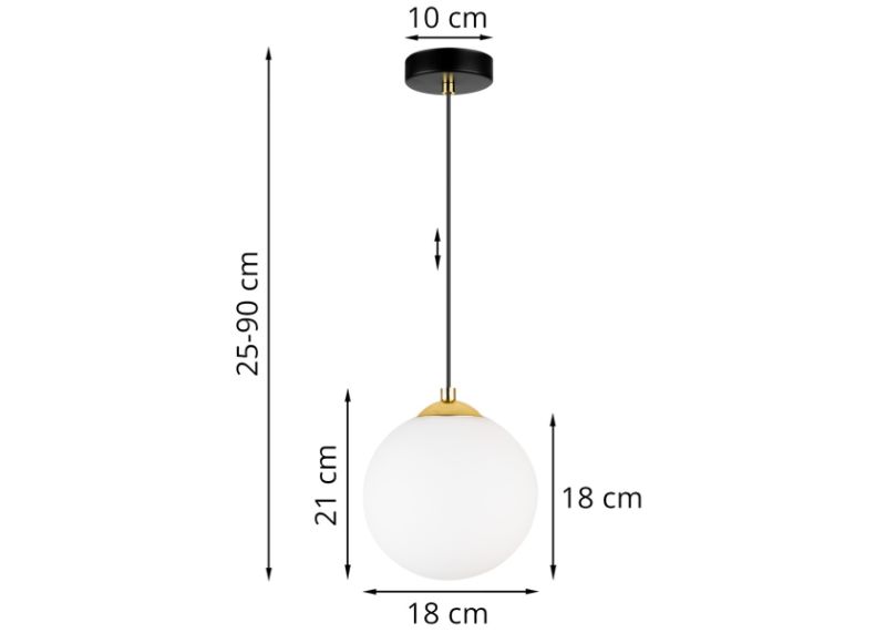 Wymiary lampy sufitowej z czarno-złotą konstrukcją