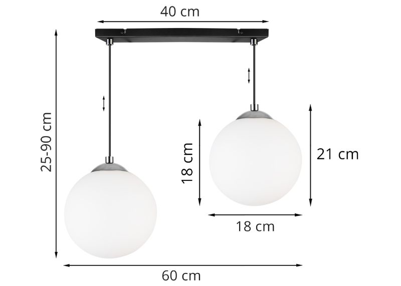 Wymiary lampy z regulacją na okrągłej podsufitce