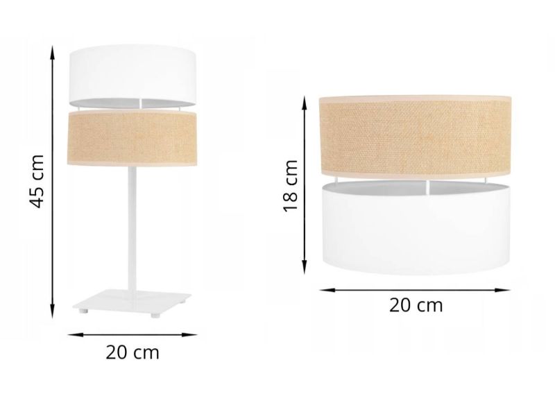 nowoczesna lampa stolowa juta z abazurem wzor bialo kremow wymiary